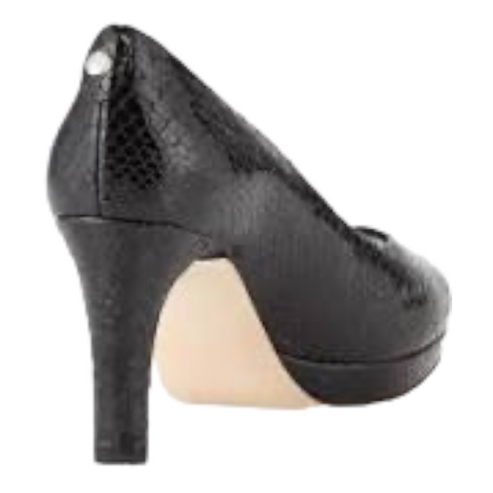 EUC Stuart Weitzman Logo Plainfield Peep-Toe Pumps Navy Sea Crystal Sz 7 - Picture 2 of 5